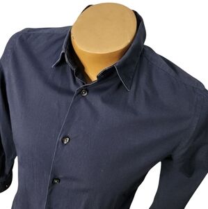 Banana Republic Long Sleeve Stretch Navy Blue Shirt Size Medium 15 15.5‎